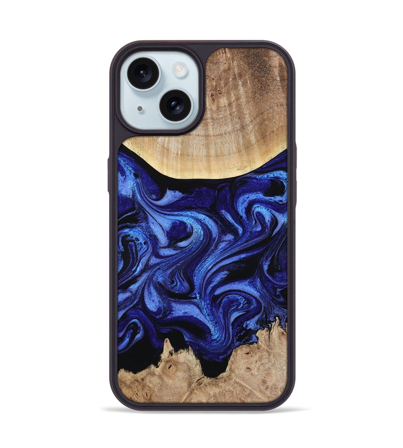 iPhone 15 Wood Phone Case - Racheal (Blue, 800369)