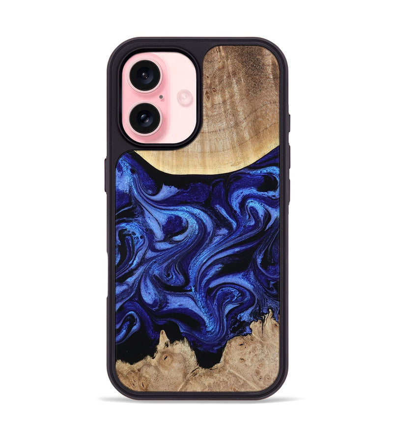 iPhone 16 Wood Phone Case - Racheal (Blue, 800369)