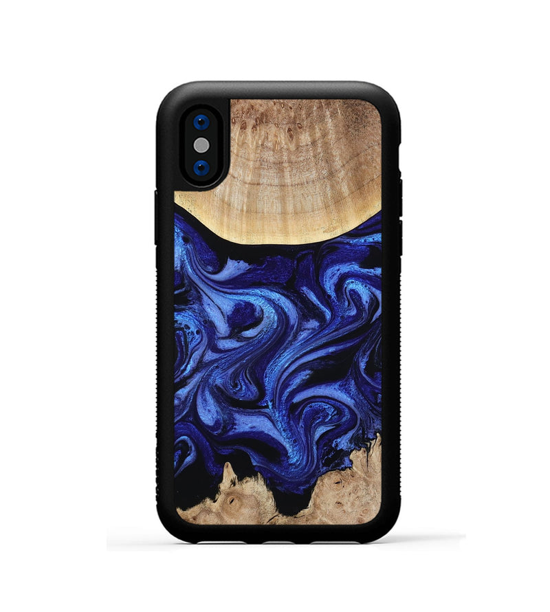 iPhone Xs Wood Phone Case - Racheal (Blue, 800369)