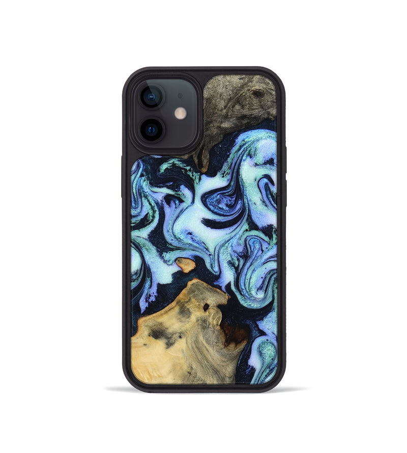iPhone 12 mini Wood Phone Case - Myrtie (Blue, 800370)