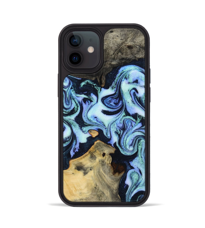 iPhone 12 Wood Phone Case - Myrtie (Blue, 800370)