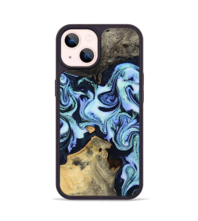 iPhone 14 Wood Phone Case - Myrtie (Blue, 800370)