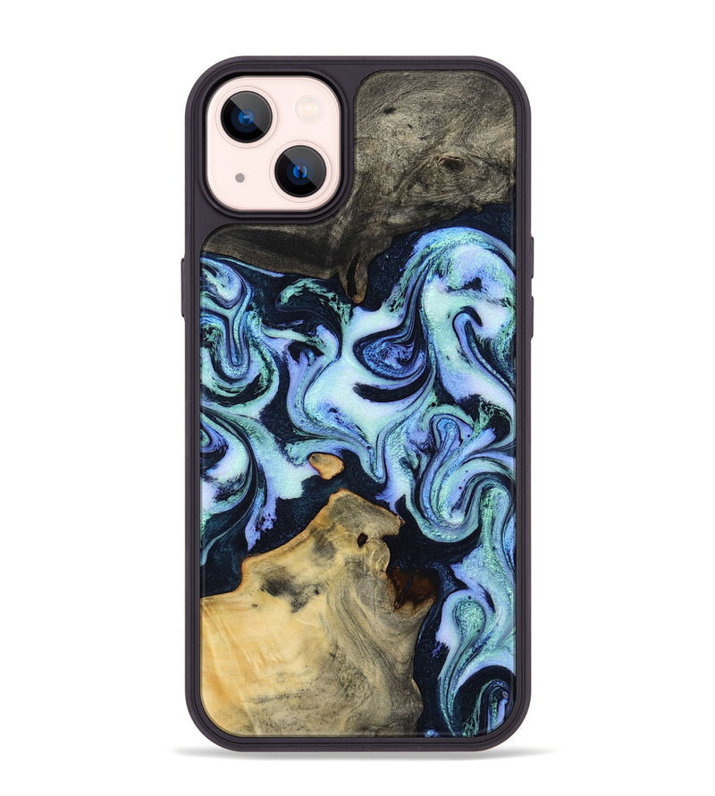 iPhone 14 Plus Wood Phone Case - Myrtie (Blue, 800370)