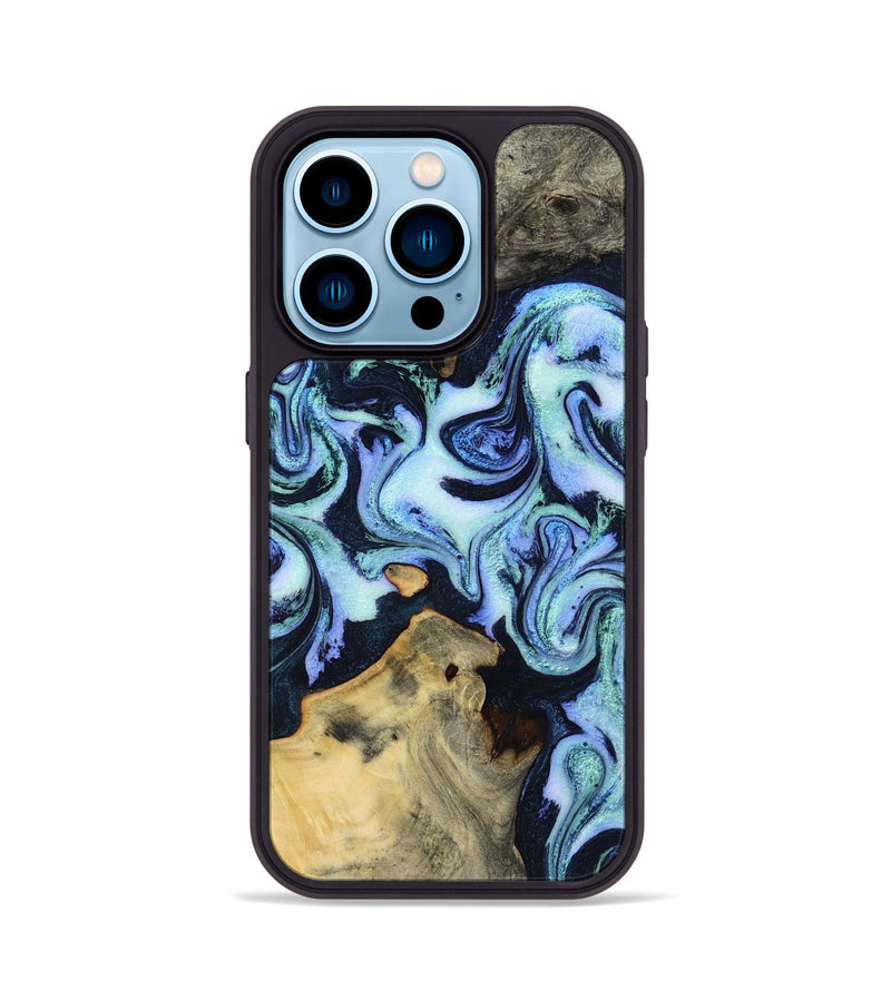 iPhone 14 Pro Wood Phone Case - Myrtie (Blue, 800370)