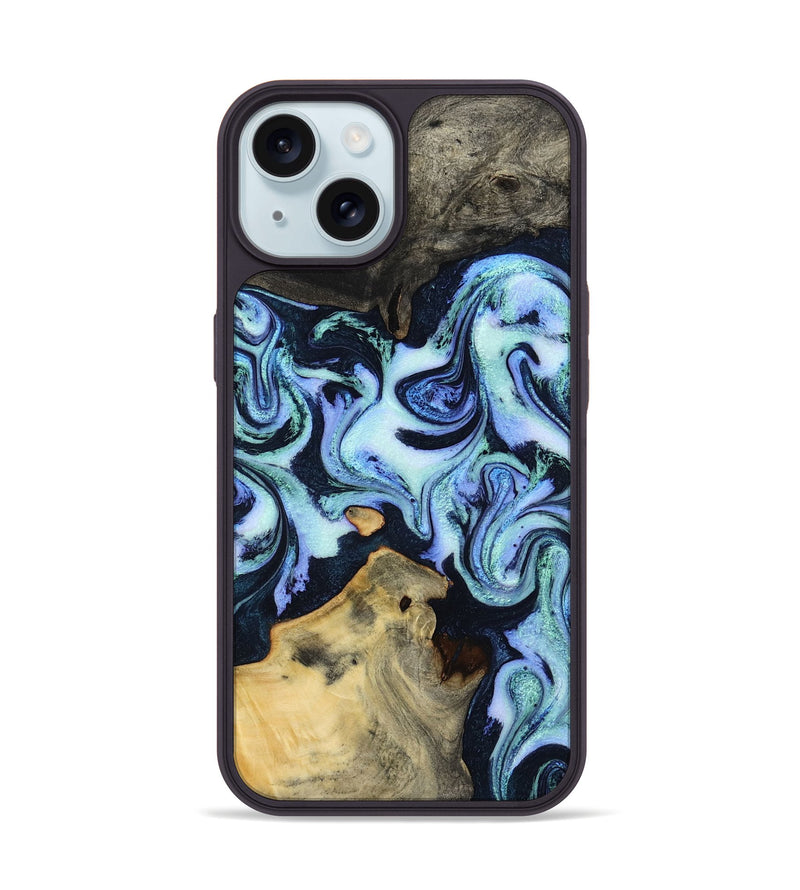 iPhone 15 Wood Phone Case - Myrtie (Blue, 800370)