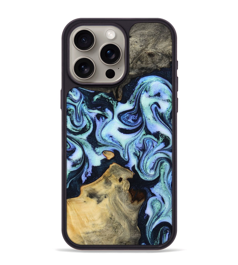 iPhone 15 Pro Max Wood Phone Case - Myrtie (Blue, 800370)