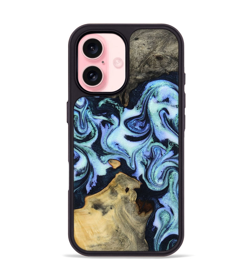 iPhone 16 Wood Phone Case - Myrtie (Blue, 800370)