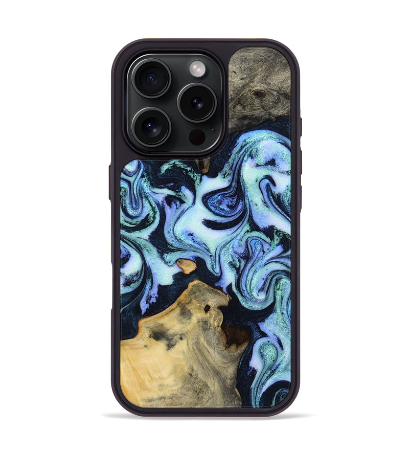 iPhone 16 Pro Wood Phone Case - Myrtie (Blue, 800370)