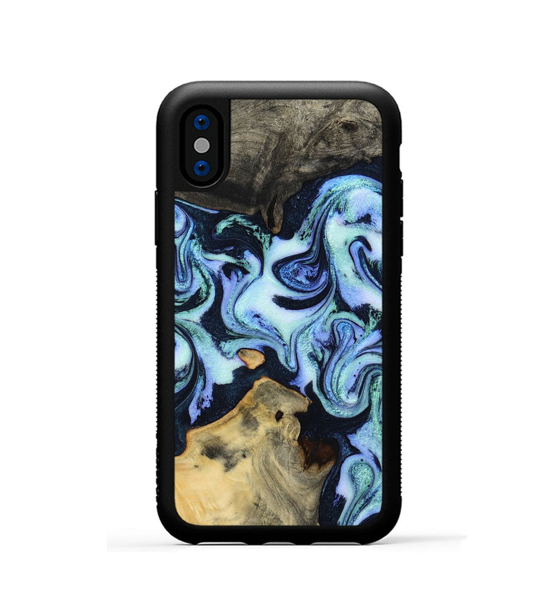 iPhone Xs Wood Phone Case - Myrtie (Blue, 800370)