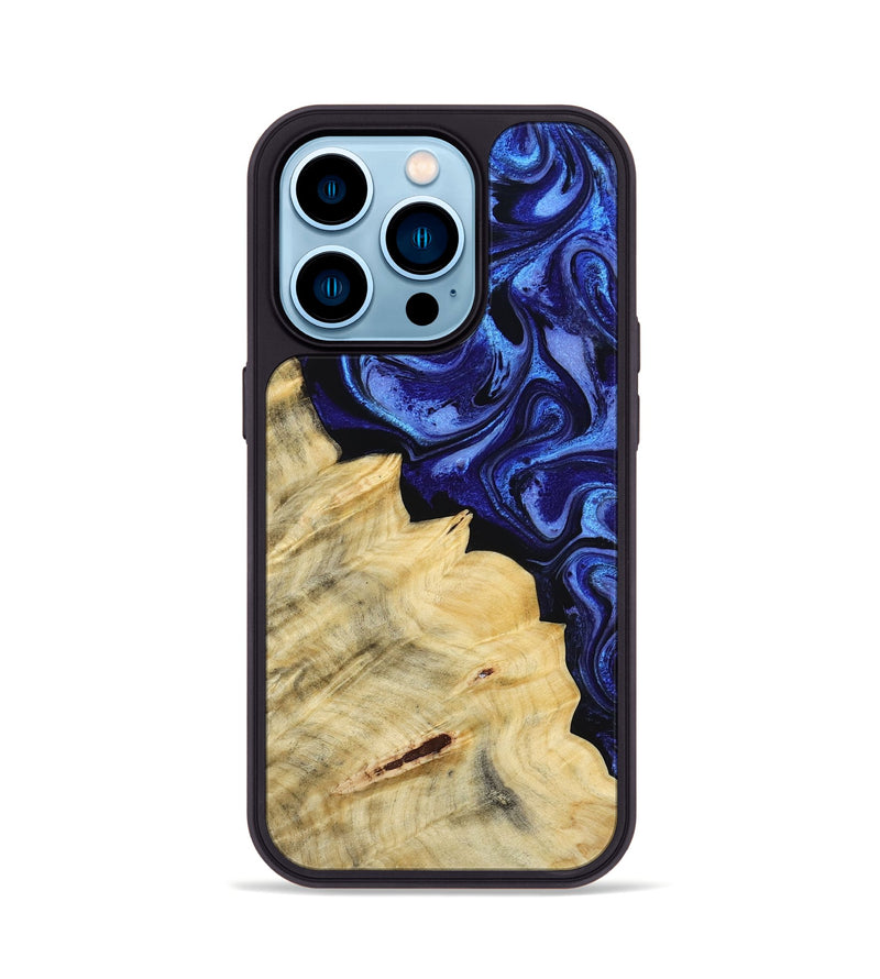 iPhone 14 Pro Wood Phone Case - Shawn (Blue, 800379)