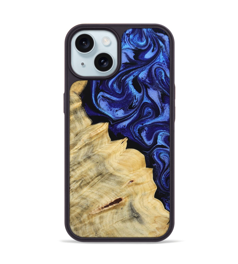 iPhone 15 Wood Phone Case - Shawn (Blue, 800379)