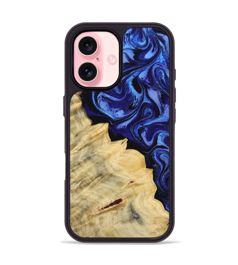 iPhone 16 Wood Phone Case - Shawn (Blue, 800379)