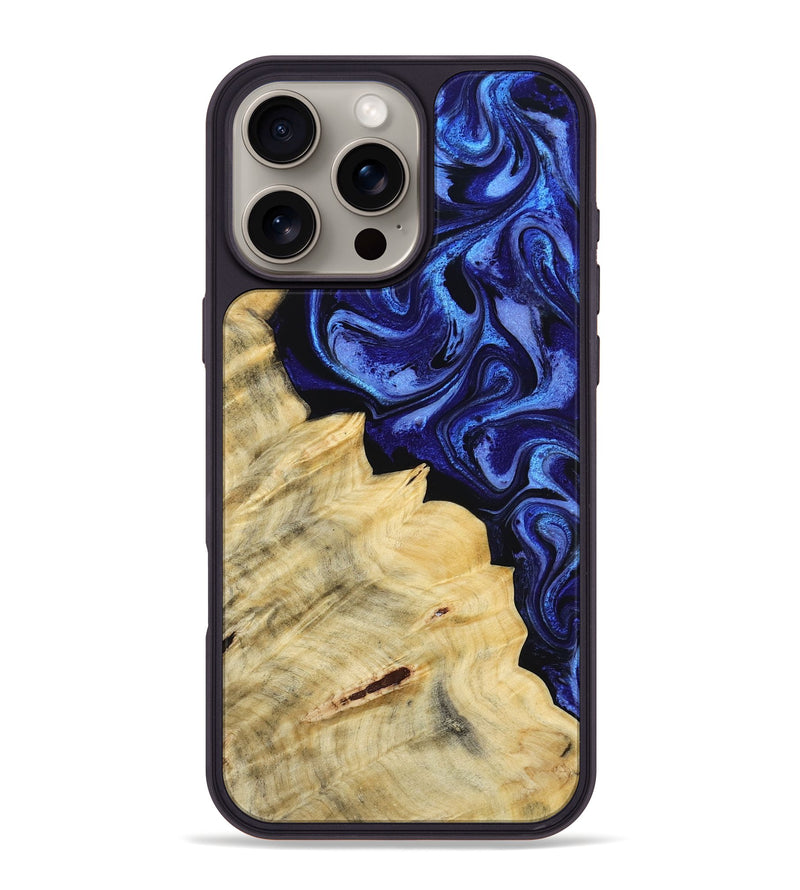 iPhone 16 Pro Max Wood Phone Case - Shawn (Blue, 800379)