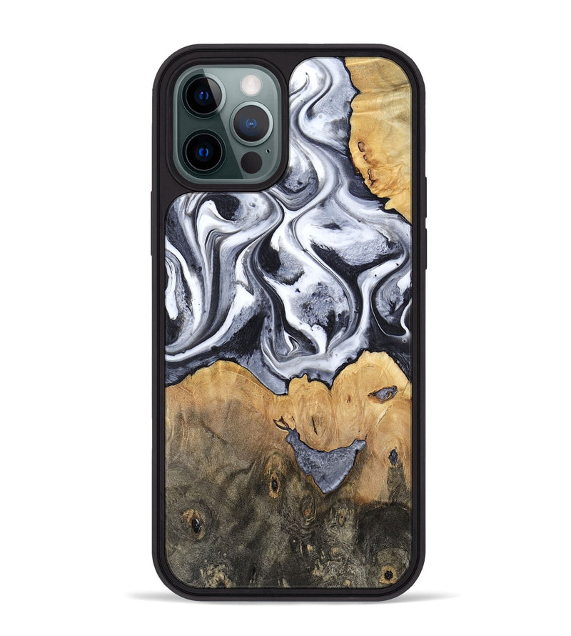 iPhone 12 Pro Max Wood Phone Case - Capri (Black & White, 800394)