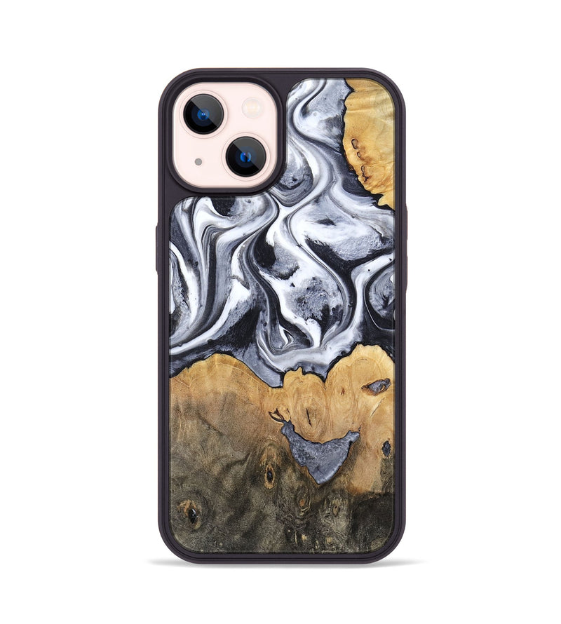 iPhone 14 Wood Phone Case - Capri (Black & White, 800394)