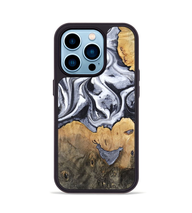 iPhone 14 Pro Wood Phone Case - Capri (Black & White, 800394)