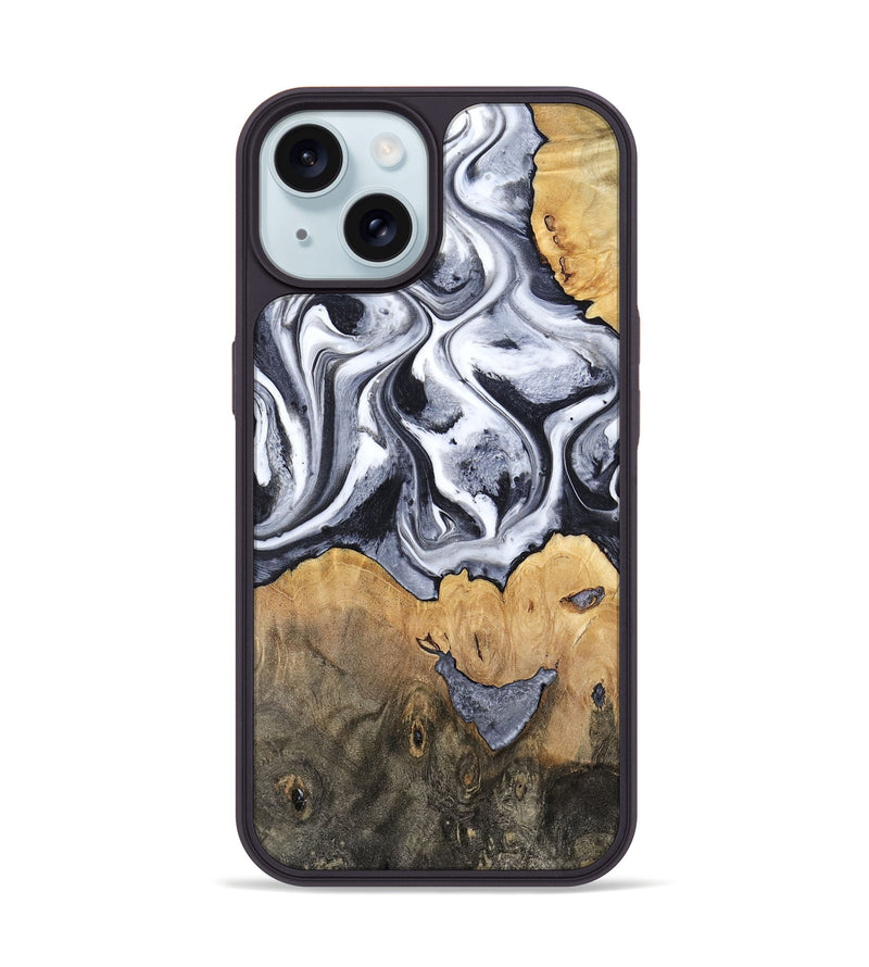 iPhone 15 Wood Phone Case - Capri (Black & White, 800394)