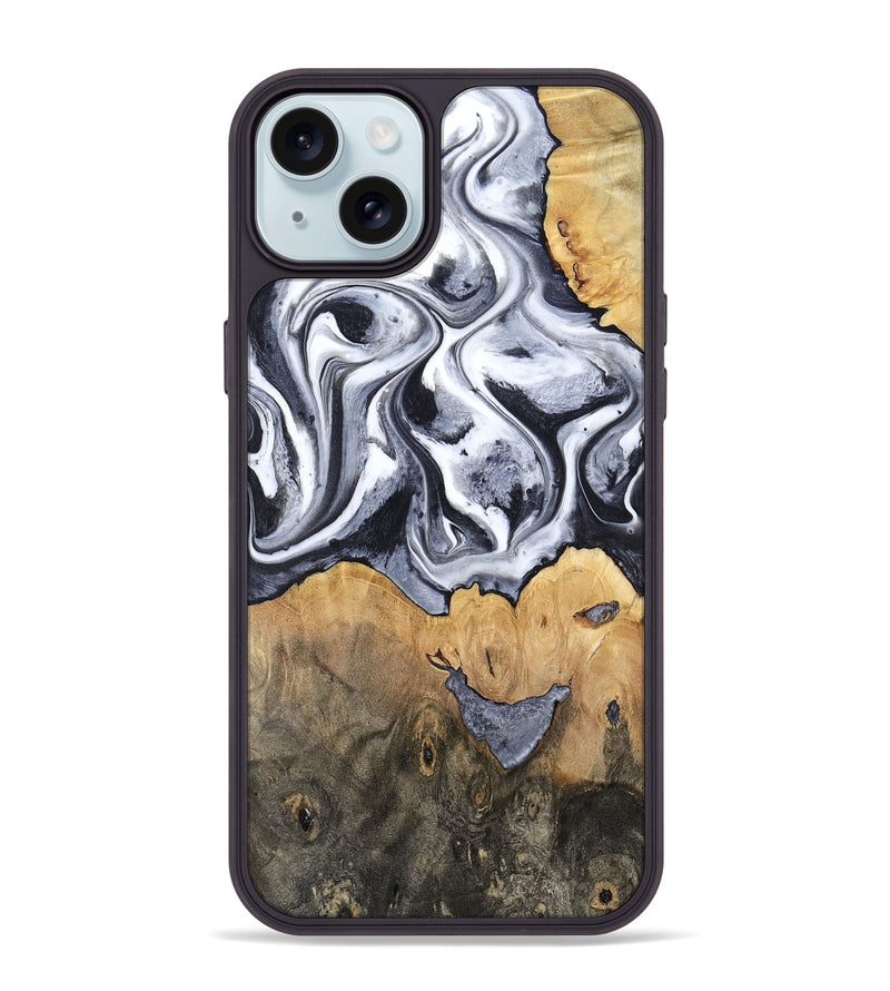 iPhone 15 Plus Wood Phone Case - Capri (Black & White, 800394)