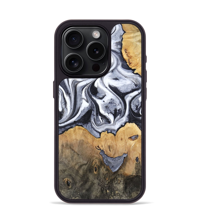 iPhone 15 Pro Wood Phone Case - Capri (Black & White, 800394)