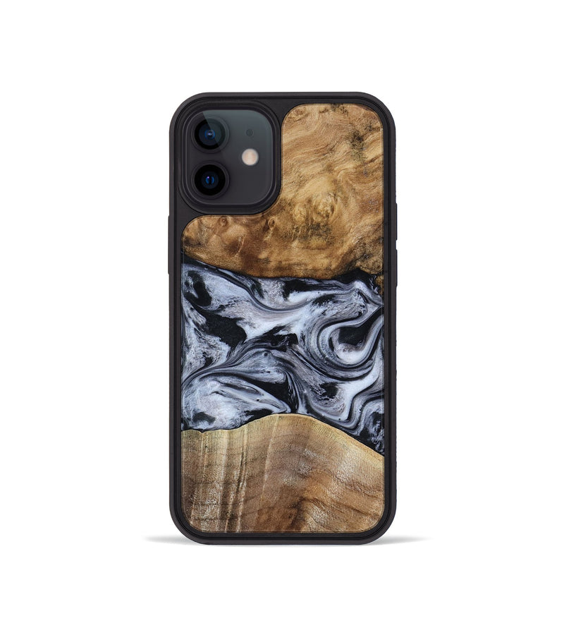 iPhone 12 mini Wood Phone Case - Aliana (Black & White, 800400)