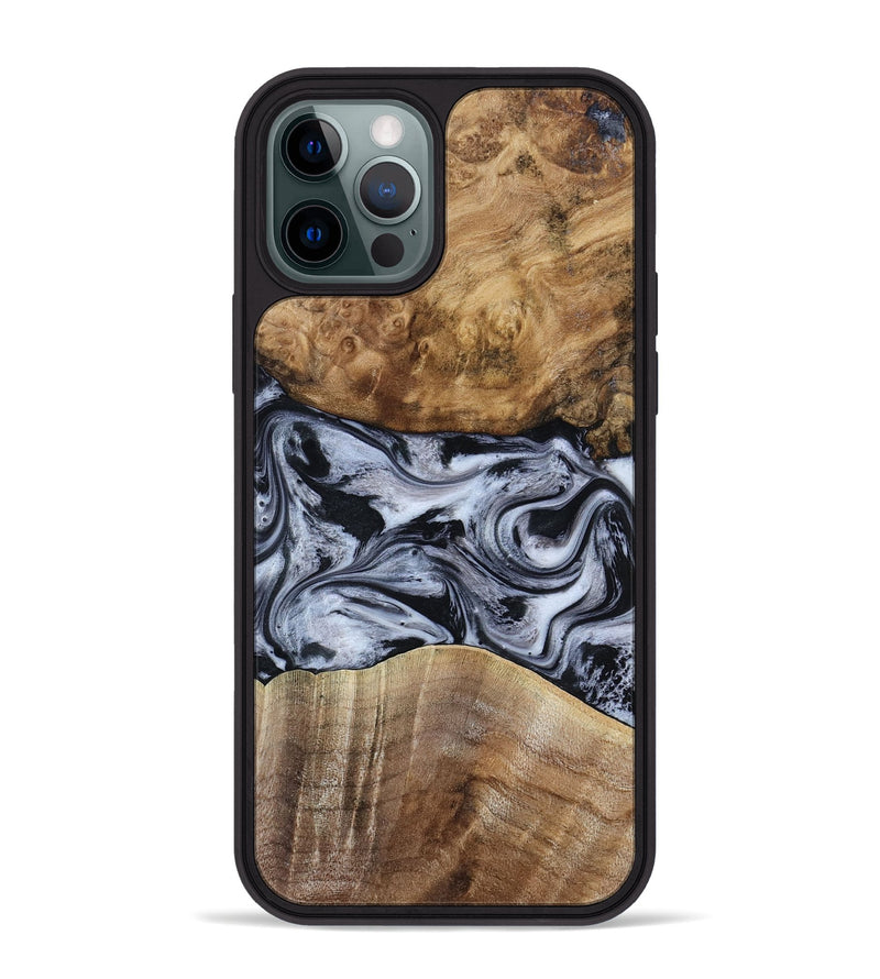 iPhone 12 Pro Max Wood Phone Case - Aliana (Black & White, 800400)
