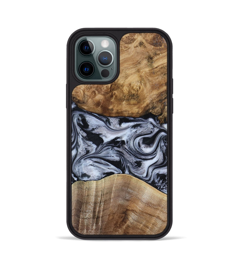 iPhone 12 Pro Wood Phone Case - Aliana (Black & White, 800400)