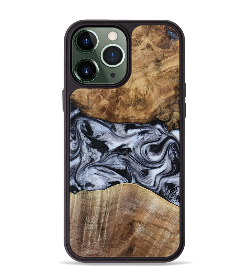 iPhone 13 Pro Max Wood Phone Case - Aliana (Black & White, 800400)