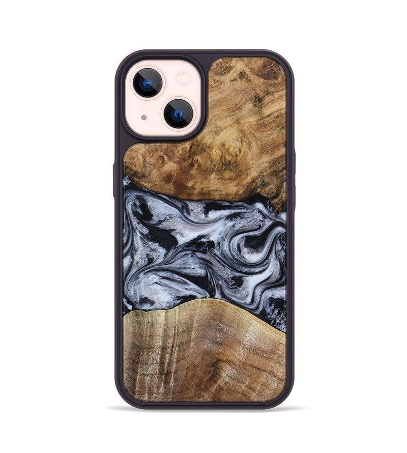 iPhone 14 Wood Phone Case - Aliana (Black & White, 800400)