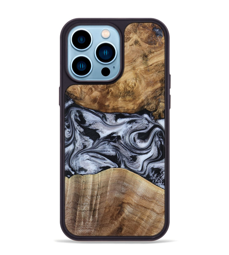 iPhone 14 Pro Max Wood Phone Case - Aliana (Black & White, 800400)