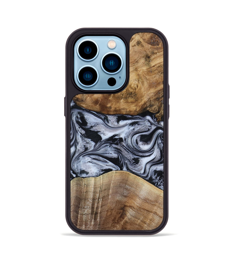 iPhone 14 Pro Wood Phone Case - Aliana (Black & White, 800400)
