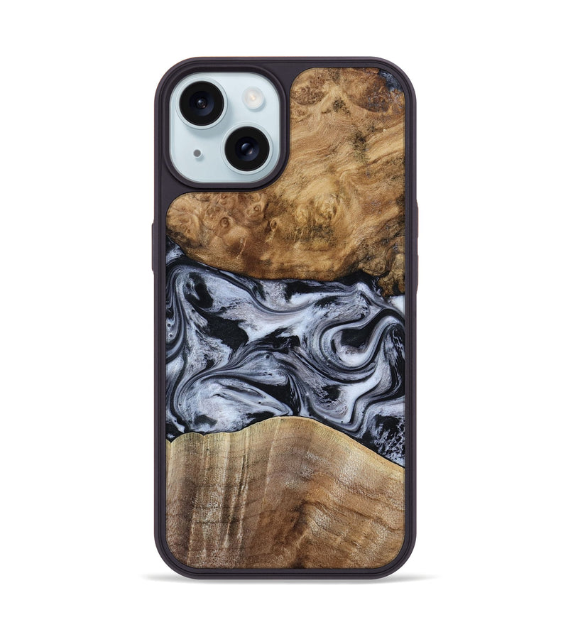 iPhone 15 Wood Phone Case - Aliana (Black & White, 800400)