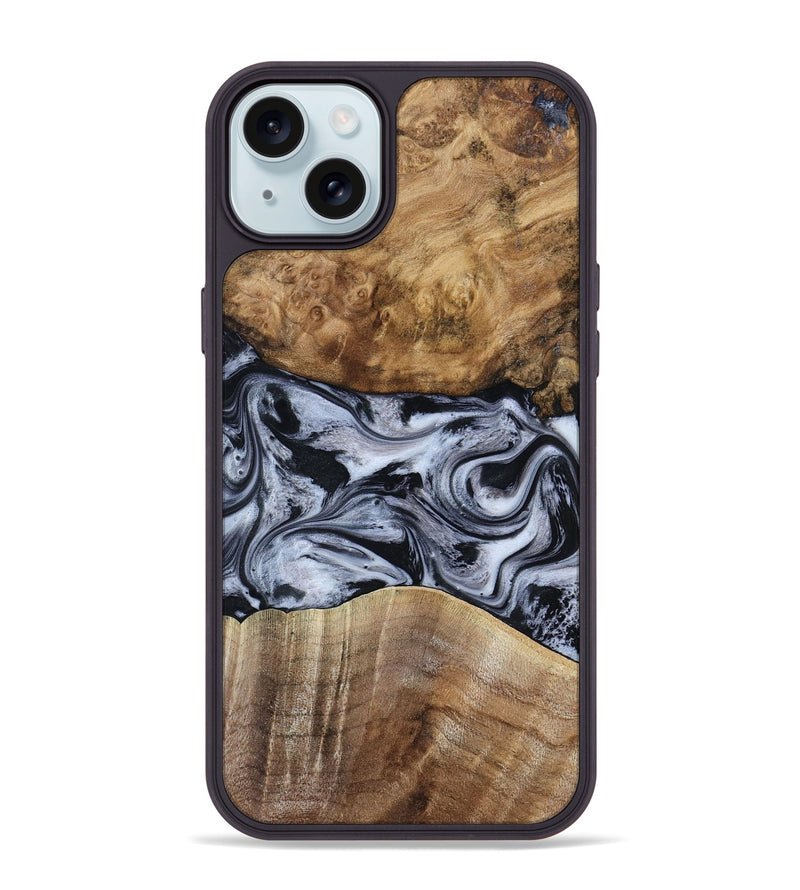 iPhone 15 Plus Wood Phone Case - Aliana (Black & White, 800400)