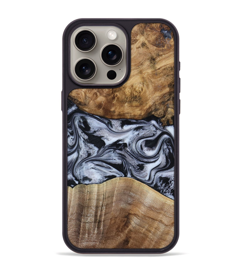 iPhone 15 Pro Max Wood Phone Case - Aliana (Black & White, 800400)