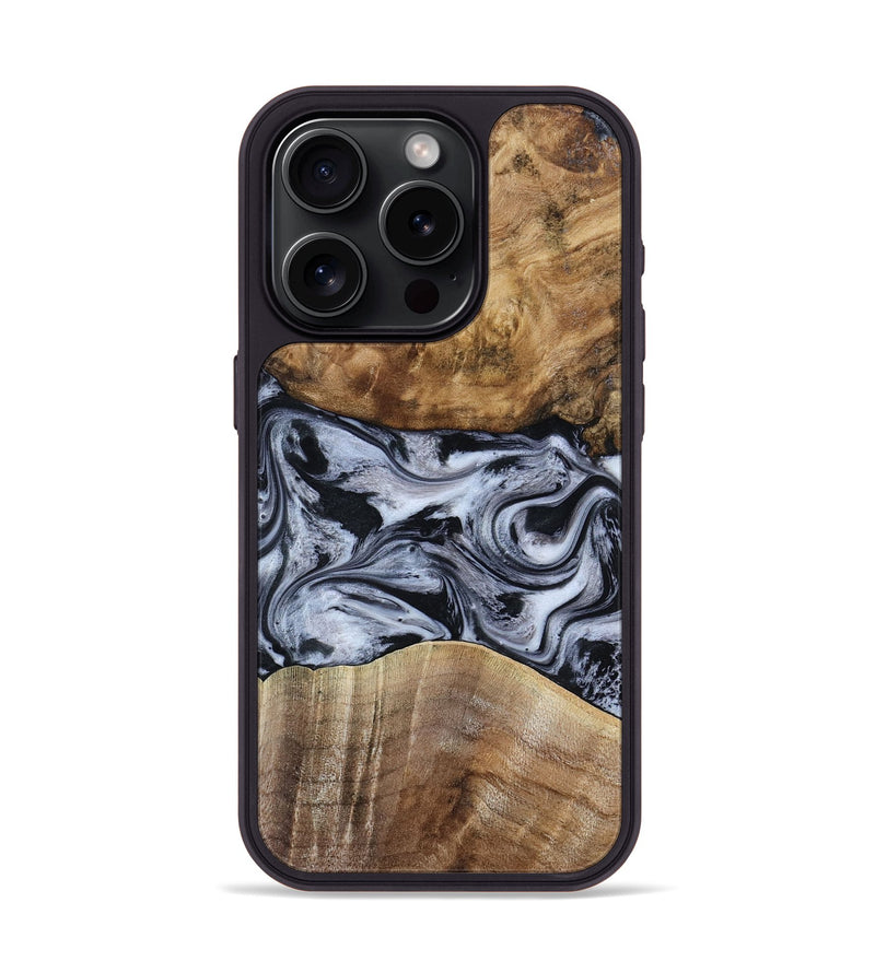 iPhone 15 Pro Wood Phone Case - Aliana (Black & White, 800400)