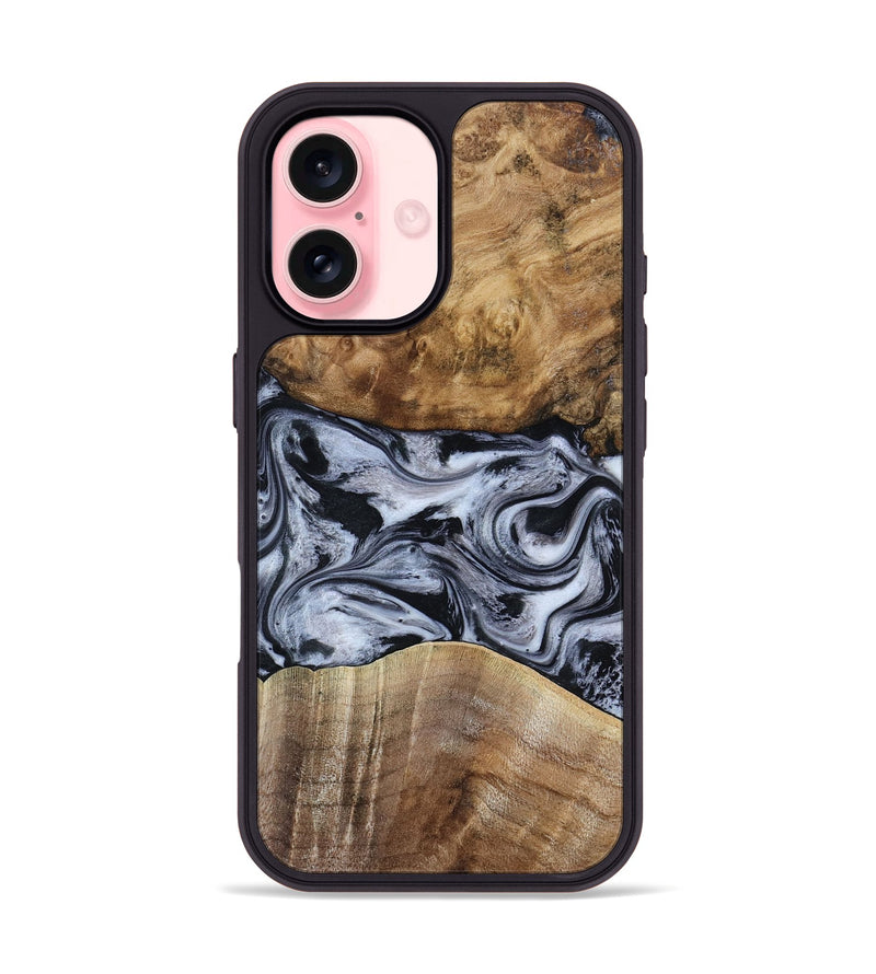 iPhone 16 Wood Phone Case - Aliana (Black & White, 800400)