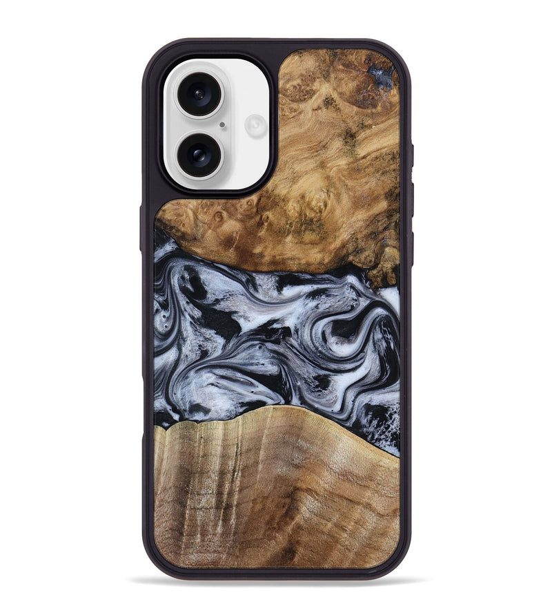 iPhone 16 Plus Wood Phone Case - Aliana (Black & White, 800400)