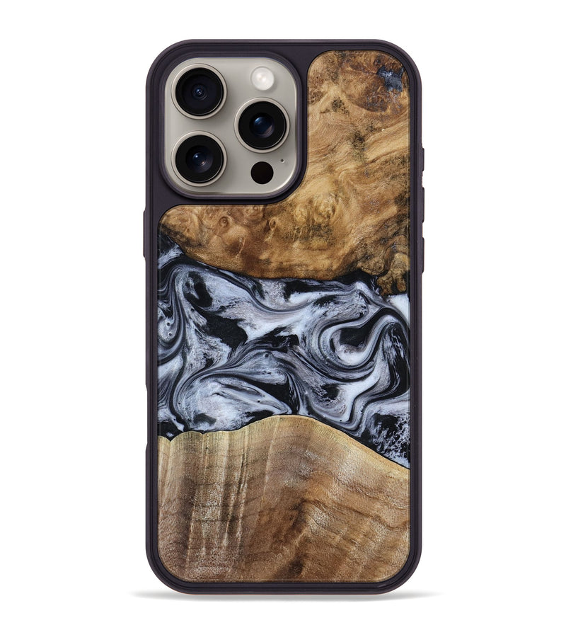 iPhone 16 Pro Max Wood Phone Case - Aliana (Black & White, 800400)