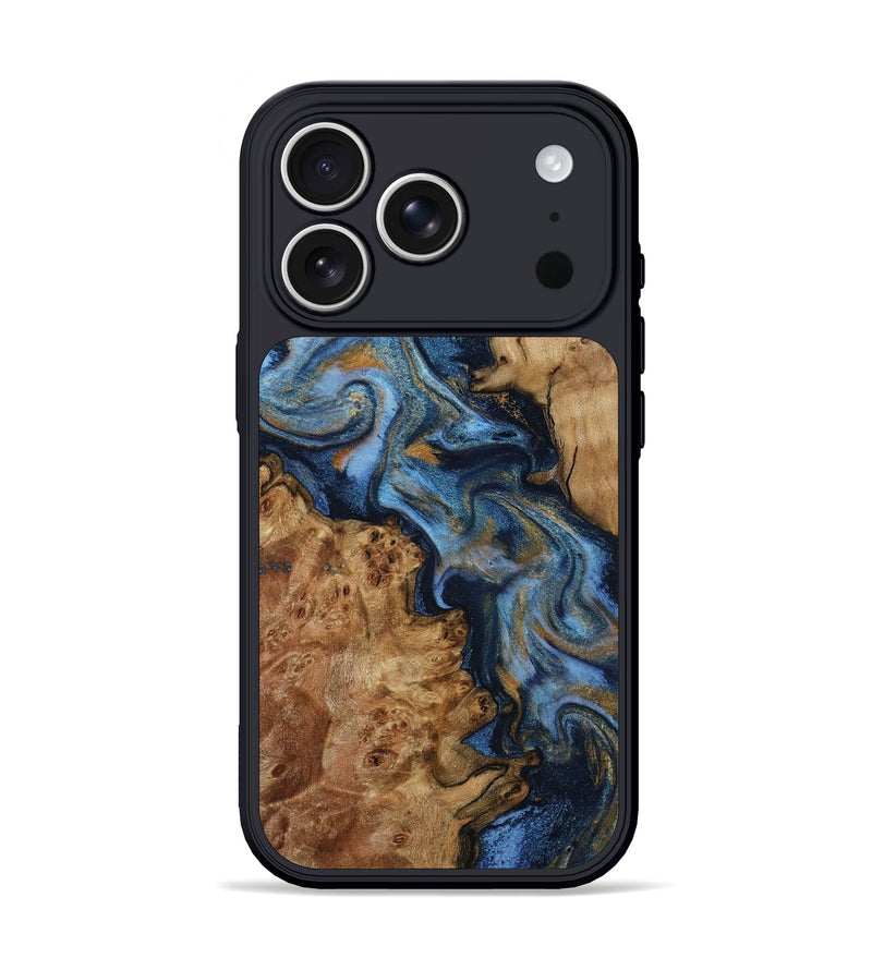 iPhone 17 Pro Wood Phone Case - Nayeli (Teal & Gold, 800421)