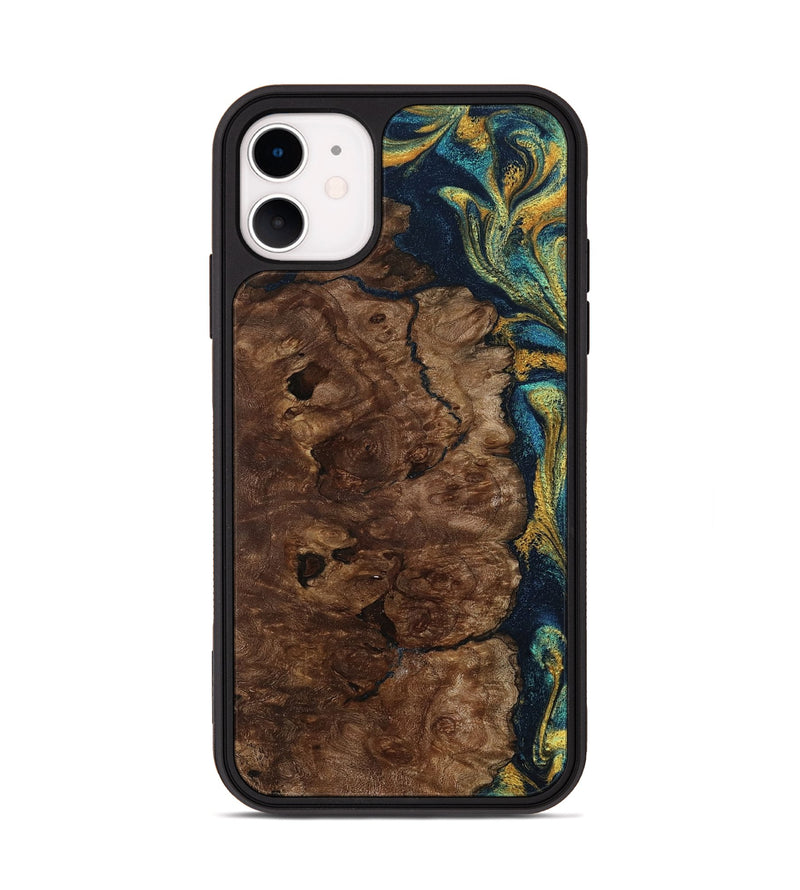 iPhone 11 Wood Phone Case - Kamari (Teal & Gold, 800422)