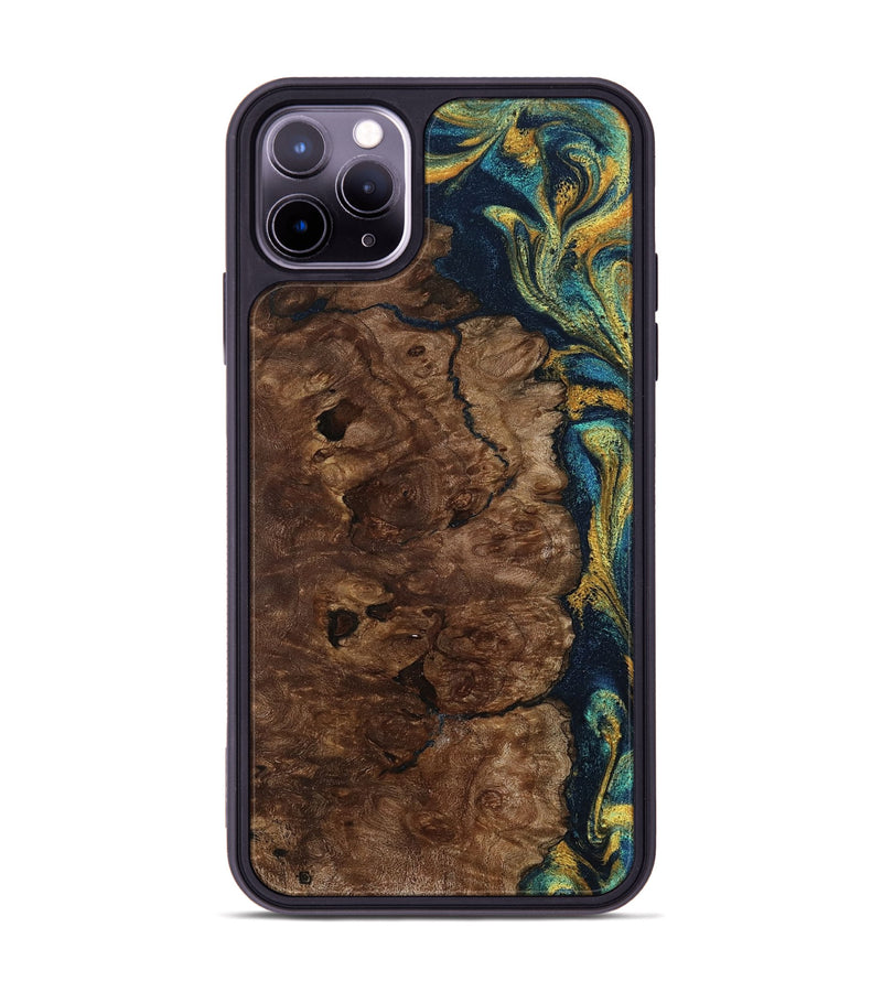 iPhone 11 Pro Max Wood Phone Case - Kamari (Teal & Gold, 800422)