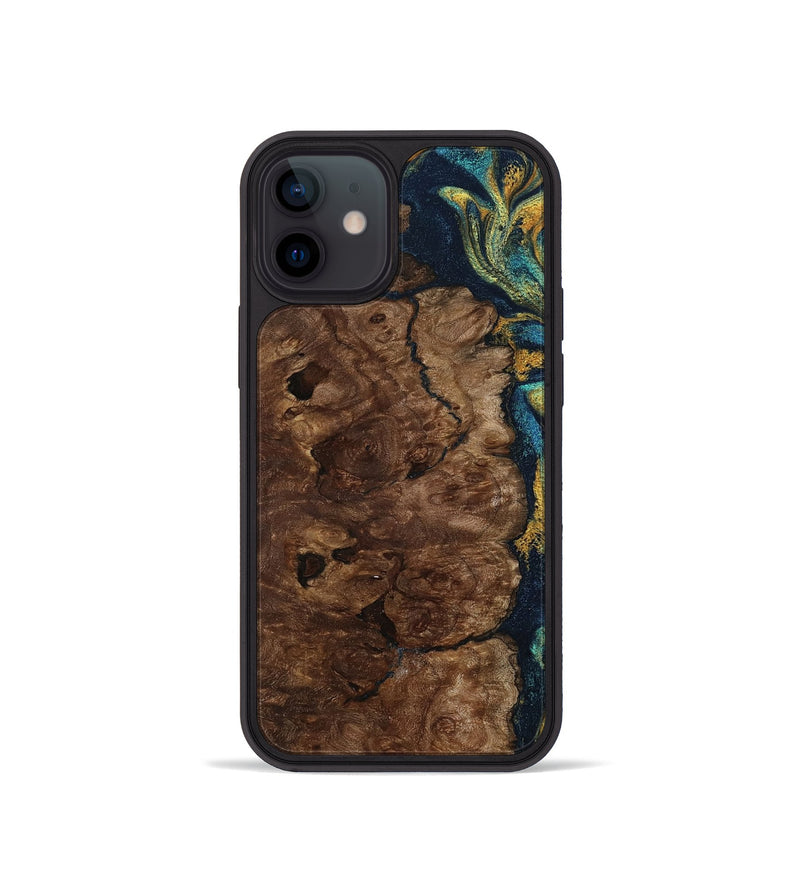 iPhone 12 mini Wood Phone Case - Kamari (Teal & Gold, 800422)