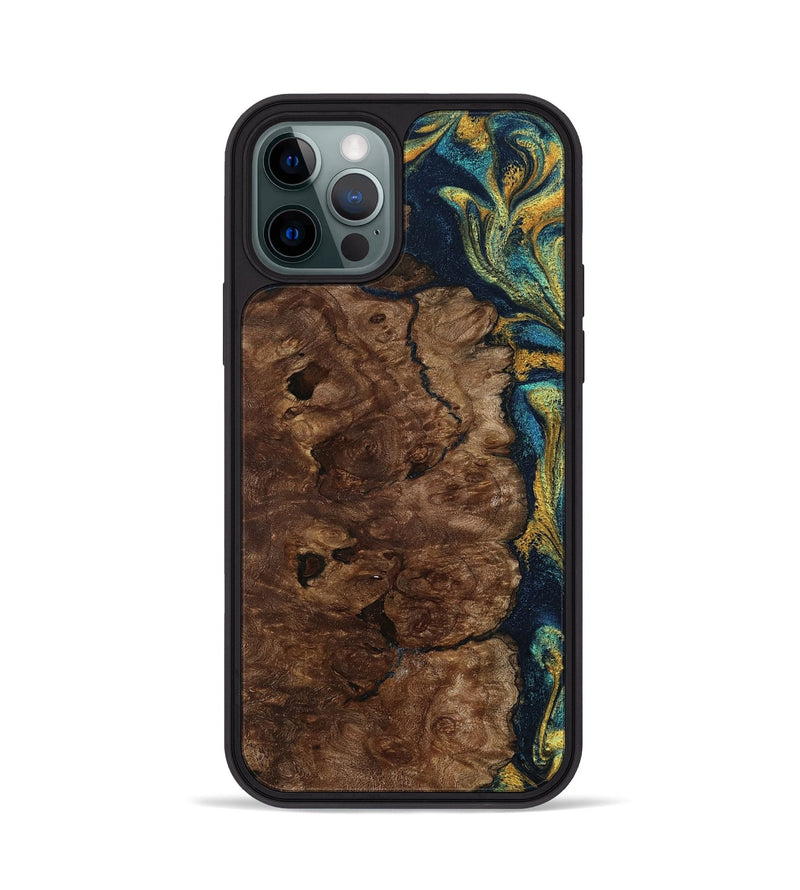 iPhone 12 Pro Wood Phone Case - Kamari (Teal & Gold, 800422)