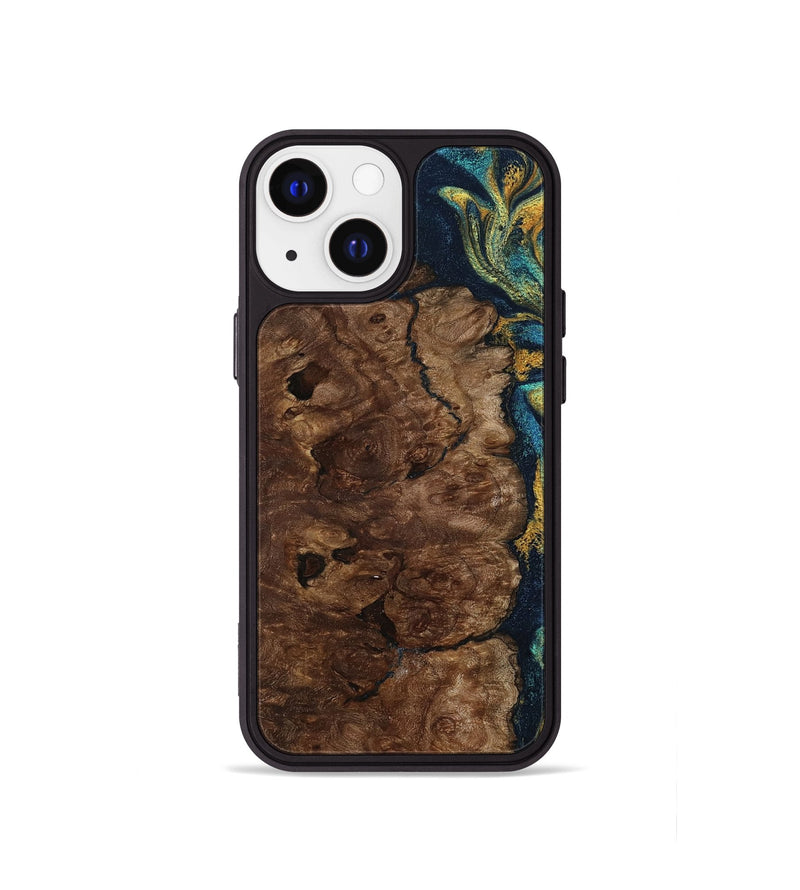 iPhone 13 mini Wood Phone Case - Kamari (Teal & Gold, 800422)