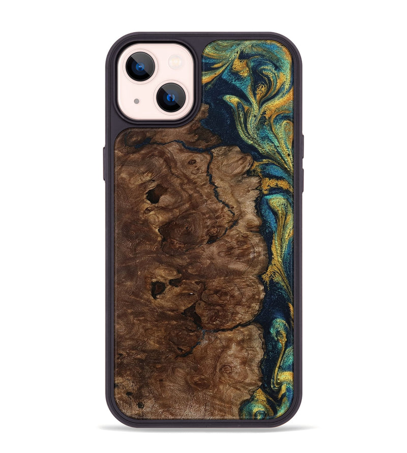 iPhone 14 Plus Wood Phone Case - Kamari (Teal & Gold, 800422)
