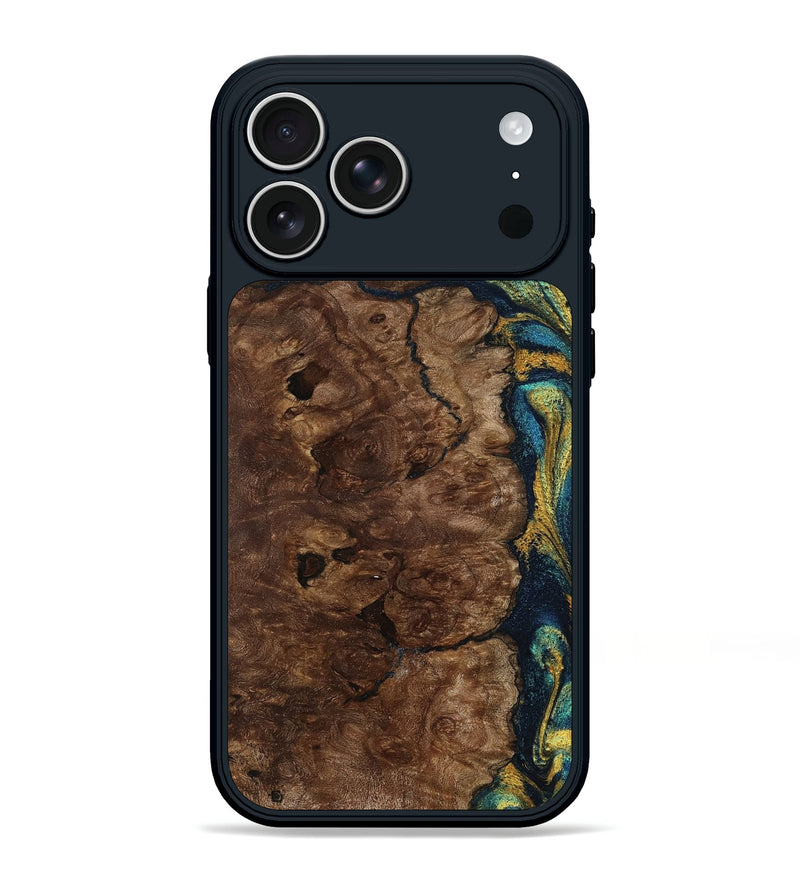 iPhone 17 Pro Max Wood Phone Case - Kamari (Teal & Gold, 800422)