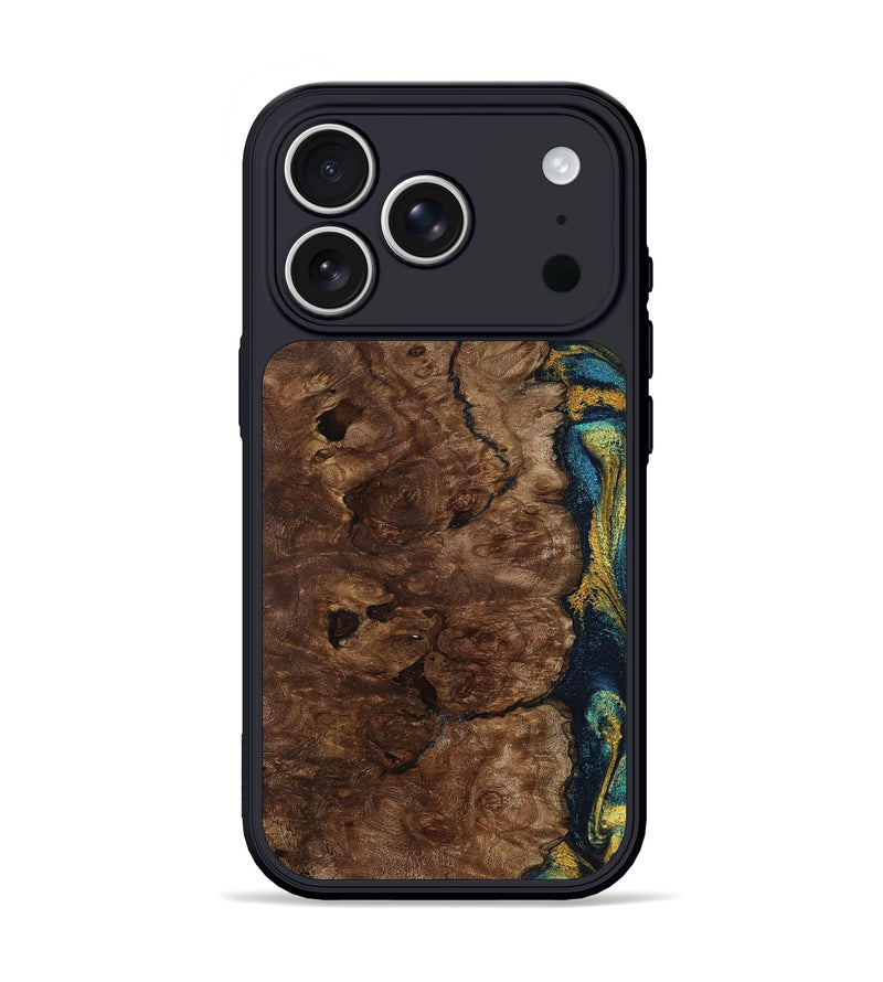 iPhone 17 Pro Wood Phone Case - Kamari (Teal & Gold, 800422)