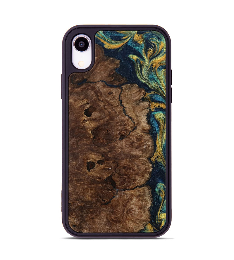 iPhone Xr Wood Phone Case - Kamari (Teal & Gold, 800422)