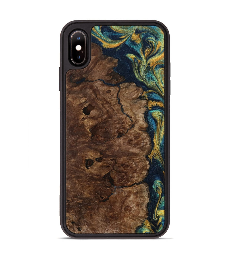 iPhone Xs Max Wood Phone Case - Kamari (Teal & Gold, 800422)