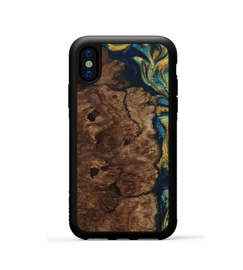 iPhone Xs Wood Phone Case - Kamari (Teal & Gold, 800422)