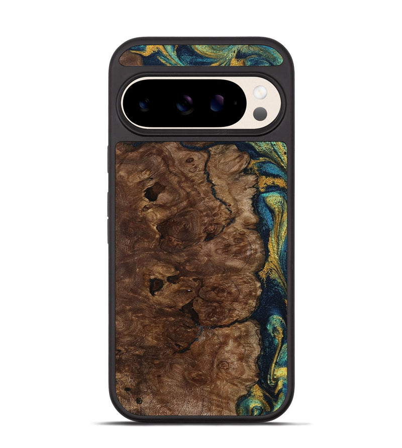 Pixel 10 Wood Phone Case - Kamari (Teal & Gold, 800422)